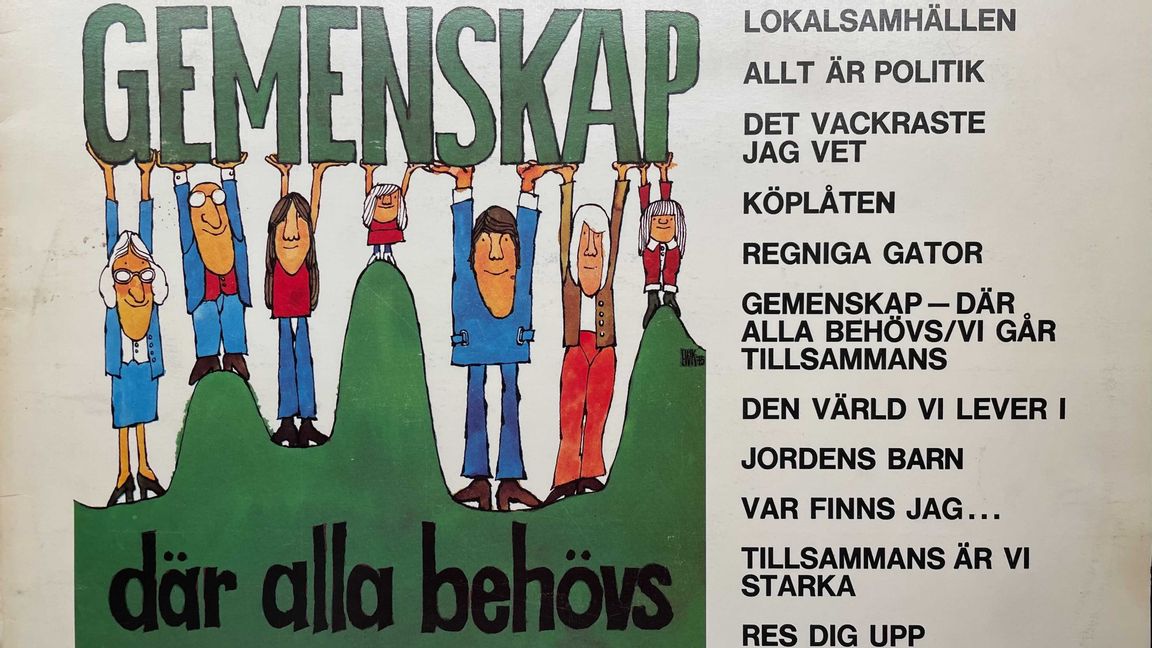Skivomslaget till Centerns proggalbum Gemenskap där alla behövs från 1976.