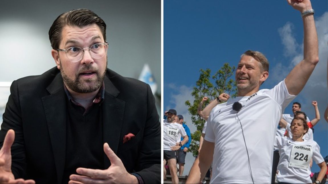 Jimmie Åkesson är kritisk mot den statliga lönegarantin till Northvolts förre vd Peter Carlsson. Foto: Anna Tärnhuvud/SvD/Erland Segerfeldt/TT