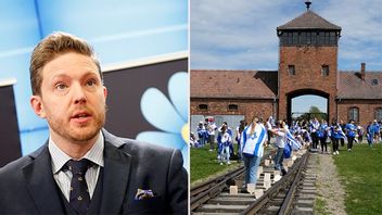 Josef Fransson 2018 samt minnesdagen för förintelsen vid Auschwitz den 6 maj i år. Bild: Christine Olsson / TT/AP Photo/Czarek Sokolowski