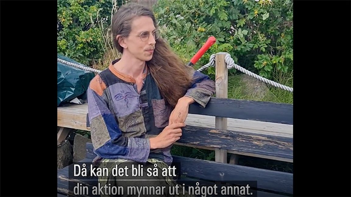 Lucas Ljungkvist som önskar protestera mot en svensk Natoanslutning. Foto: Skärmavbild SVT Nyheter