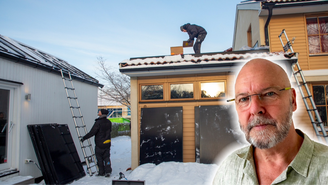 Hoppet är det sista som överger mänskligheten – solpanelsinstallation i vinterlandet Sverige. Foto: Martina Holmberg / TT