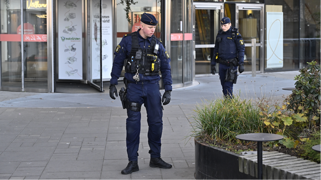 Ett stort polispådrag pågick under måndagen i Huddinge efter två skottlossningar. Genrebild. Foto: Anders Wiklund/TT