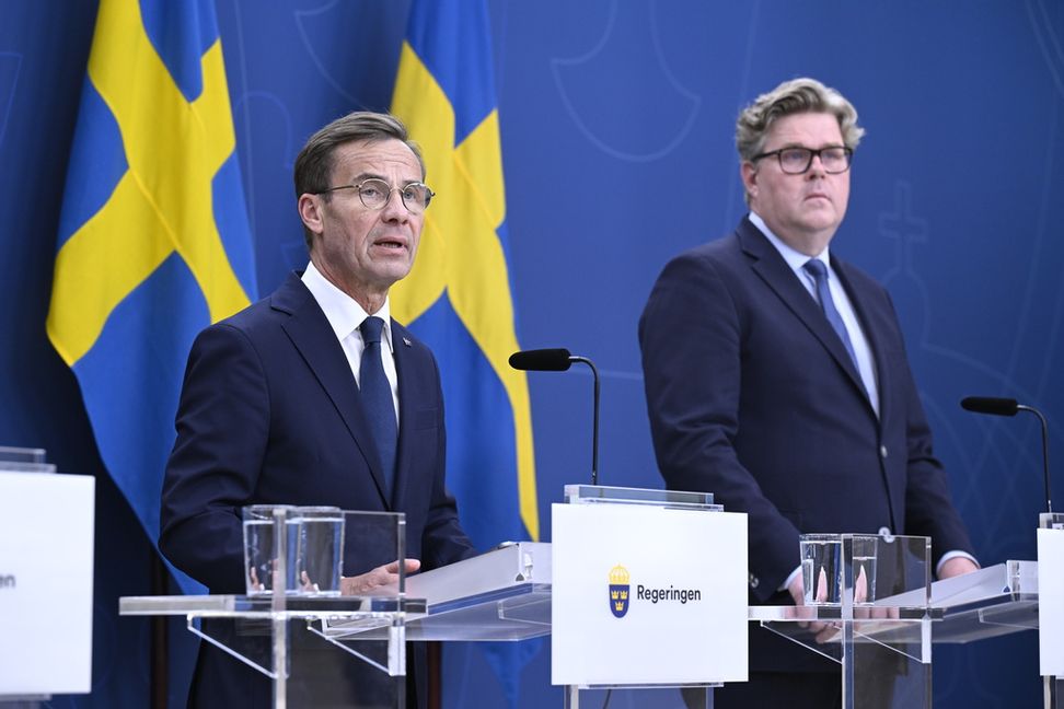 Statsminister Ulf Kristersson (M) och justitieminister Gunnar Strömmer (M). Arkivbild. Jessica Gow/TT