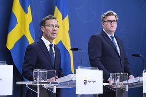 Statsminister Ulf Kristersson (M) och justitieminister Gunnar Strömmer (M). Arkivbild. Jessica Gow/TT