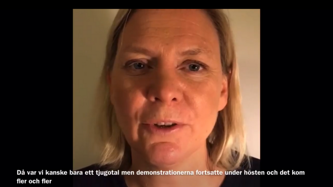 Andersson beskriver på Facebook hur hon är med på en av de första demonstrationerna. Foto: Skärmdump
