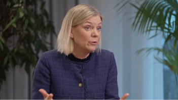 Magdalena Andersson (S) i TV4:s Frågan den 10 mars. Foto: Skärmavbild/TV4 