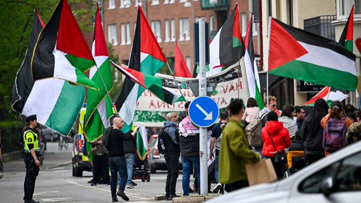 Schatz kritiserar vad han kallar ”flörten med Palestinavänstern” i svensk politik. Bilden visar en pro-palestinsk demonstration. Arkivbild. Foto: Johan Nilsson/TT.