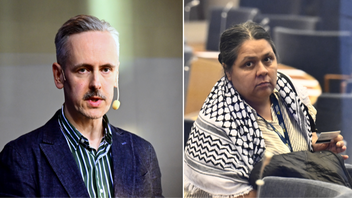 Till vänster: Dagens ETC chefredaktör Andreas Gustavsson som försvarar tidningens rapportering. Till höger: Vänsterpartiets riksdagsledamot Lorena Delgado Varas som delade det antisemitiska inlägget och nu tagit en paus från sina uppdrag. Foto: Magnus Lejhall/Jonas Ekströmer/TT