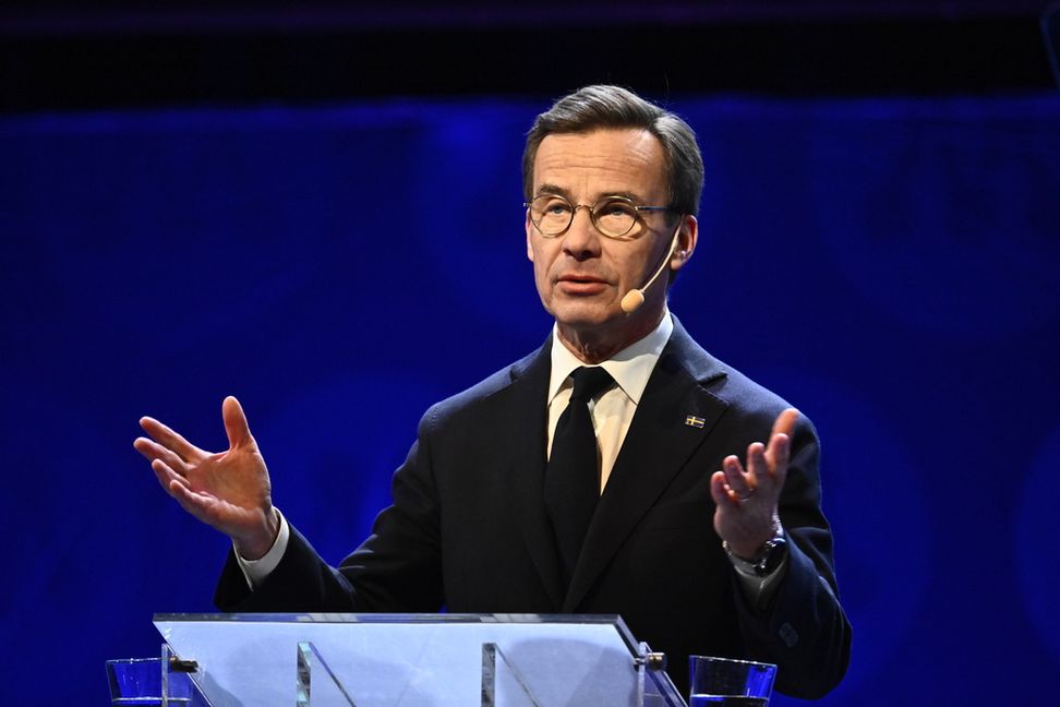 Statsminister och partiledare Ulf Kristersson på Moderaternas Sverigemöte i Karlstad. Foto: Christine Olsson/TT