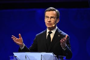 Statsminister och partiledare Ulf Kristersson på Moderaternas Sverigemöte i Karlstad. Foto: Christine Olsson/TT