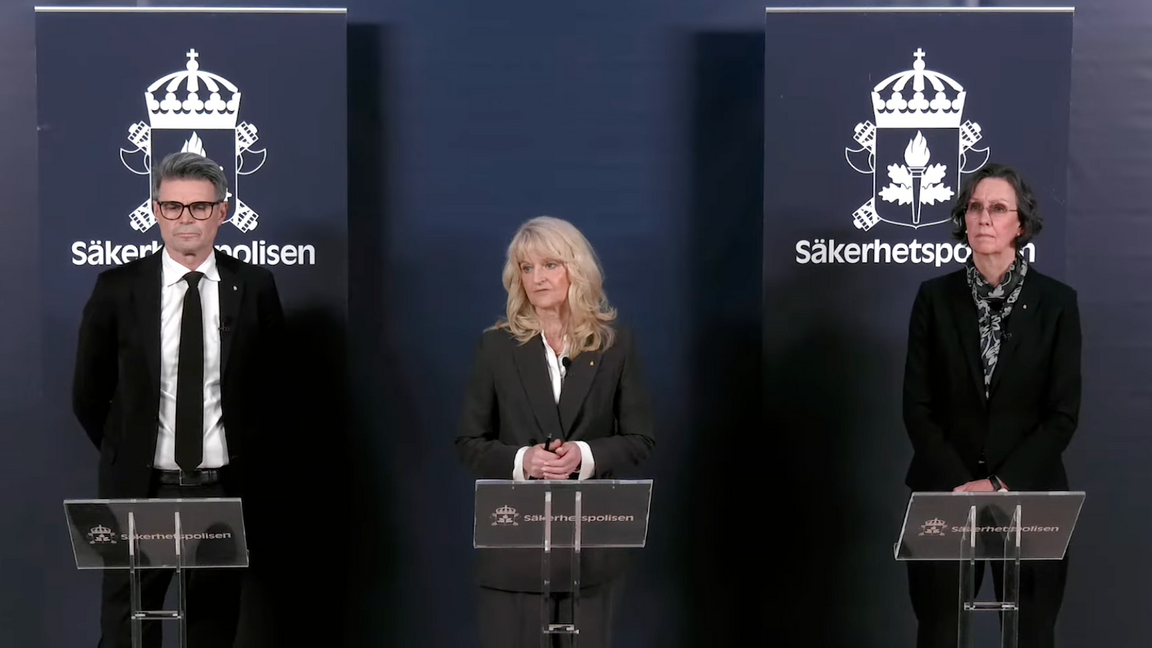 Säkerhetspolisen under en pressträff den 18 mars.Foto: Skärmavbild/YouTube