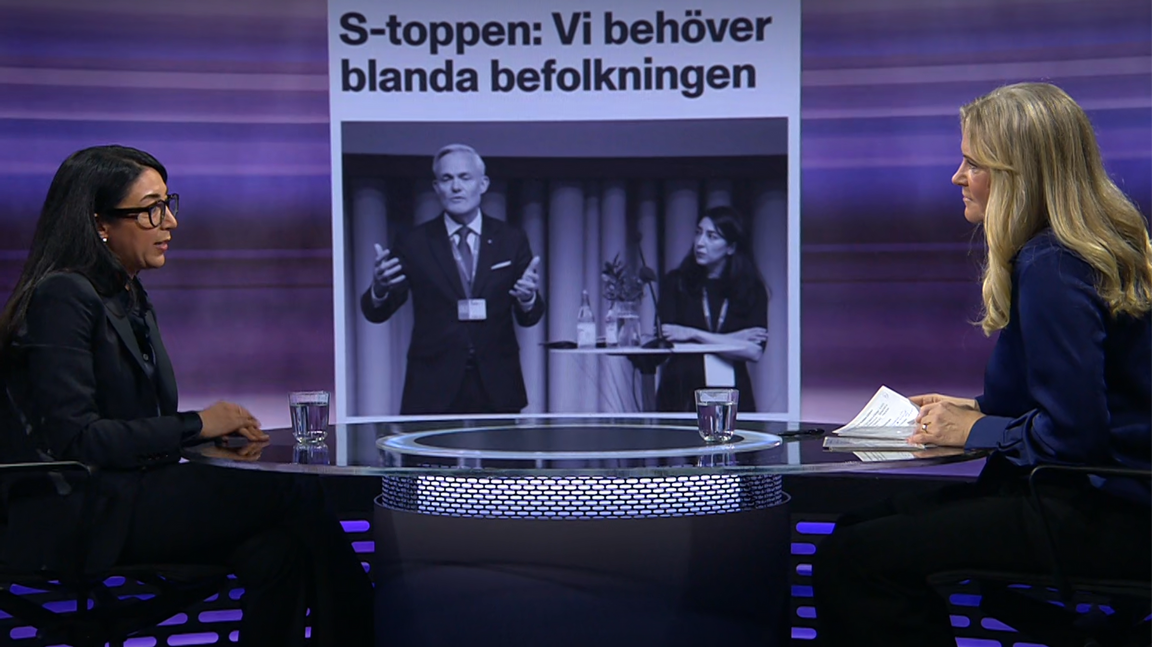 Lawen Redar intervjuades av Camilla Kvartoft i SVT:s 30 Minuter. Foto: Skärmdump SVT