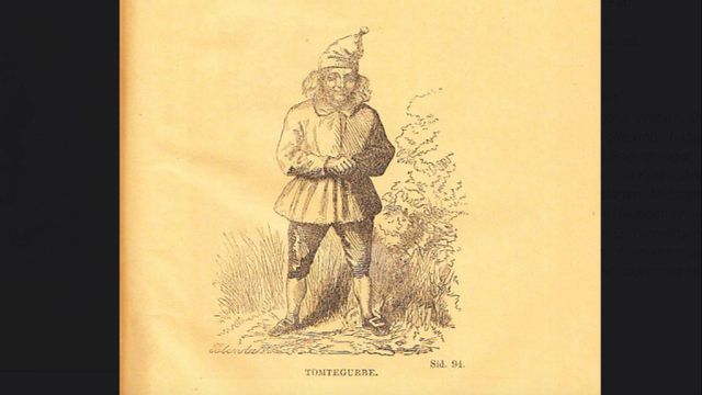 Tomtegubbe av den gamla svenska modellen, utan Disneys inflytande. Efter Llewellyn Lloyd: Svenska allmogens plägseder (1871)