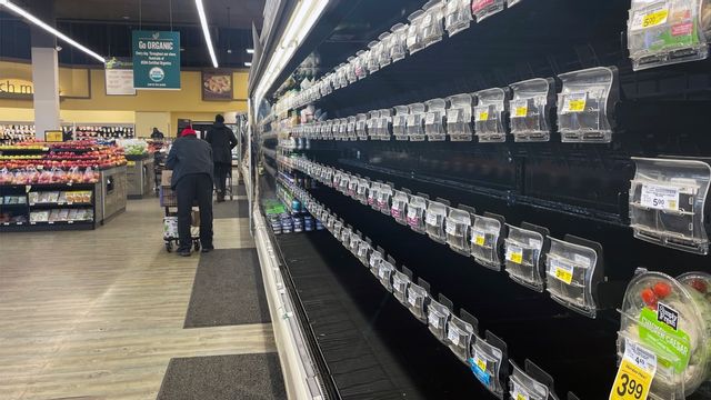 Urplockade hyllor. Bild från en butik tillhörande kedjan Safeway i Washington DC. Foto: Parker Purifoy/AP/TT 