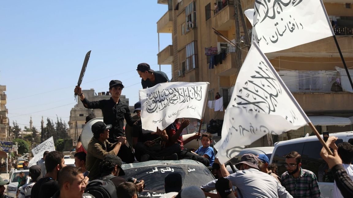 Members of the Hay’at Tahrir al-Sham, a Sunni Islamist militant group, wave the Taliban flags as they celebrate the Taliban takeover of Afghanistan, in the city of Idlib, Friday, Aug. 20, 2021. The Taliban’s takeover of Afghanistan is giving radical Islamic groups from Syria and the Gaza Strip to Pakistan and West Africa reason to celebrate. They see America’s violence-marred exit from Afghanistan as an opportunity to regroup and reassert their ideology. Photo: Ghaith Alsayed/AP/TT