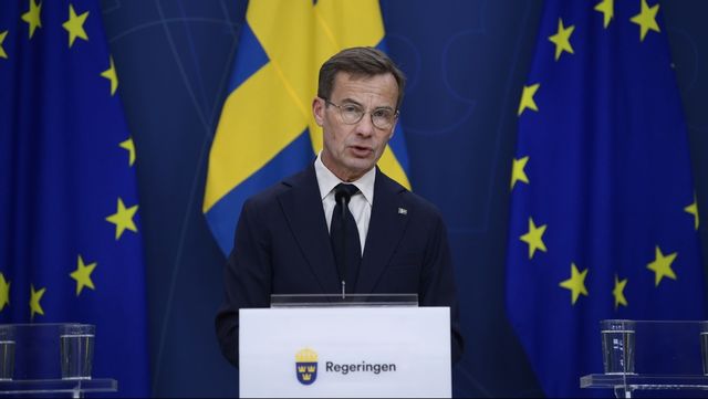 Statsminister Ulf Kristersson (M) under en pressträff där en ny nationell säkerhetsstrategi presenteras. Foto: MIKAELA LANDESTRÖM/TT