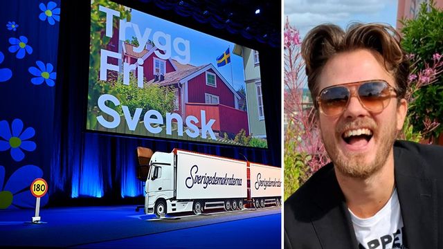 Komikern Viktor Klemmings gig på SD:s landsdagar avbröts abrupt när två gick upp på scen och tog mikrofonen. Foto: Anders Wiklund/TT/Privat