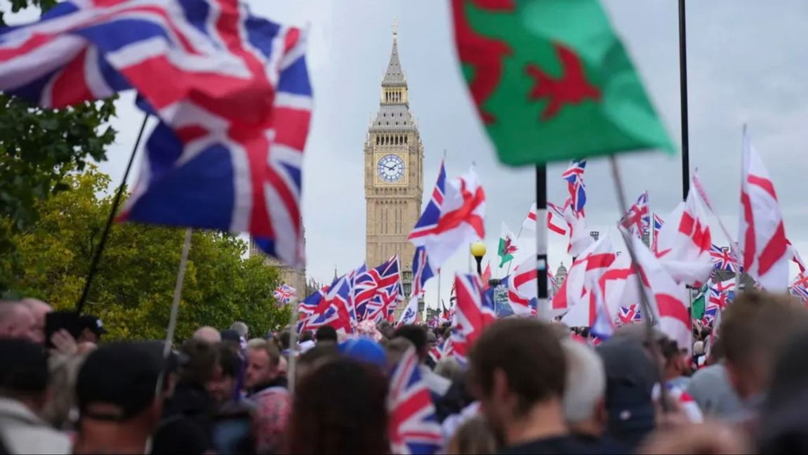Från Lördagens demonstration i London Foto: Joanna Chan/AP/TT