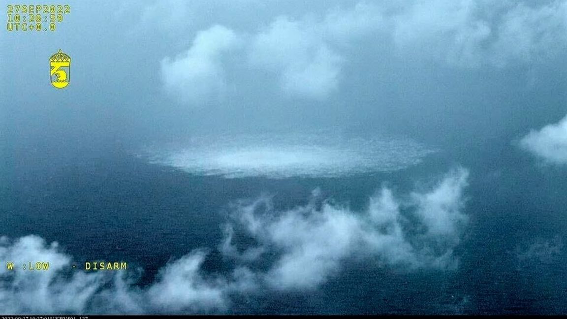 Gasläckan vid Nord Stream utanför Bornholm i Östersjön. Foto: Svenska kustbevakningens flyg. 