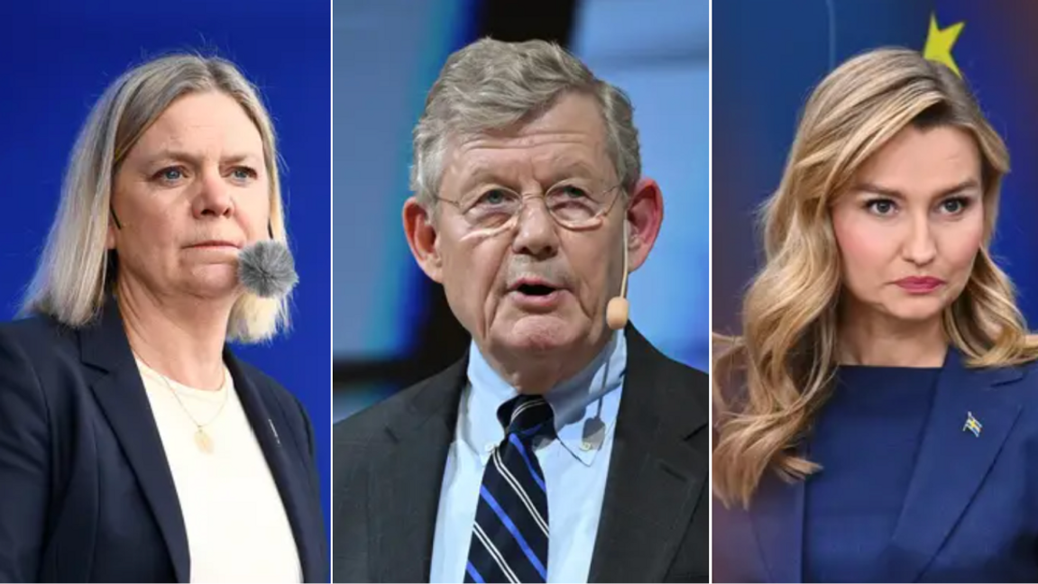 Magdalena Andersson (S), Jacob Wallenberg och Ebba Busch (KD) är tre av nio svenskar som deltar på Bilderberggruppens hemliga möte på Grand Hotel i Stockholm. Foto: Oscar Olsson/Jonas Ekströmer/Claudio Bresciani/TT