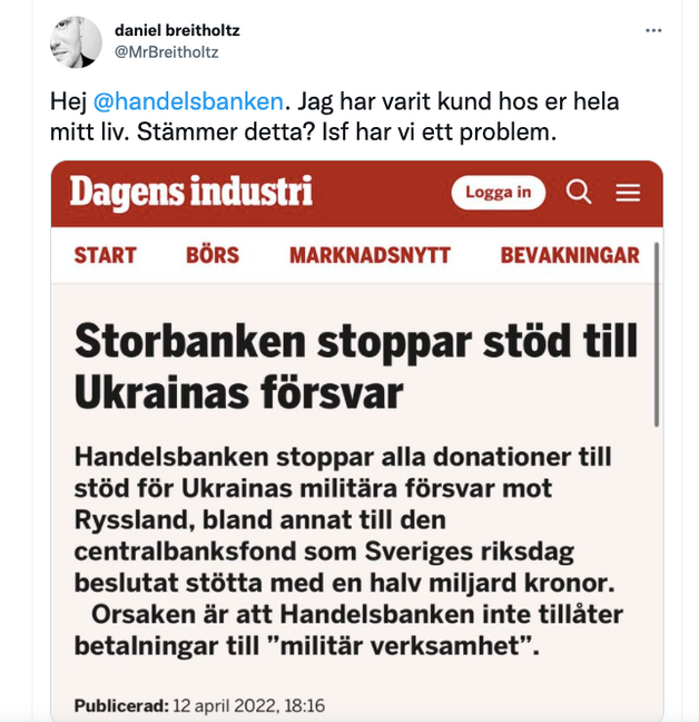 Daniel Breitholtz var en av Handelsbankens upprörda kunder. 