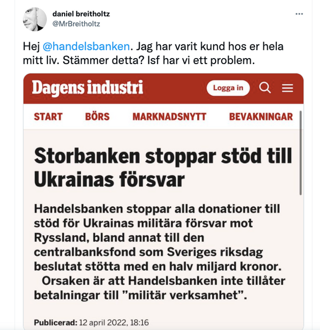 Daniel Breitholtz var en av Handelsbankens upprörda kunder. Daniel Breitholtz var en av Handelsbankens upprörda kunder.