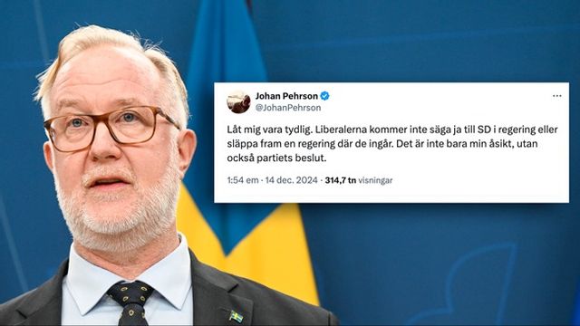 Liberalernas partiledare, utbildningsminister Johan Pehrson tog till X på lördagen. Bilden är ett montage. Foto: Fredrik Sandberg/TT/X