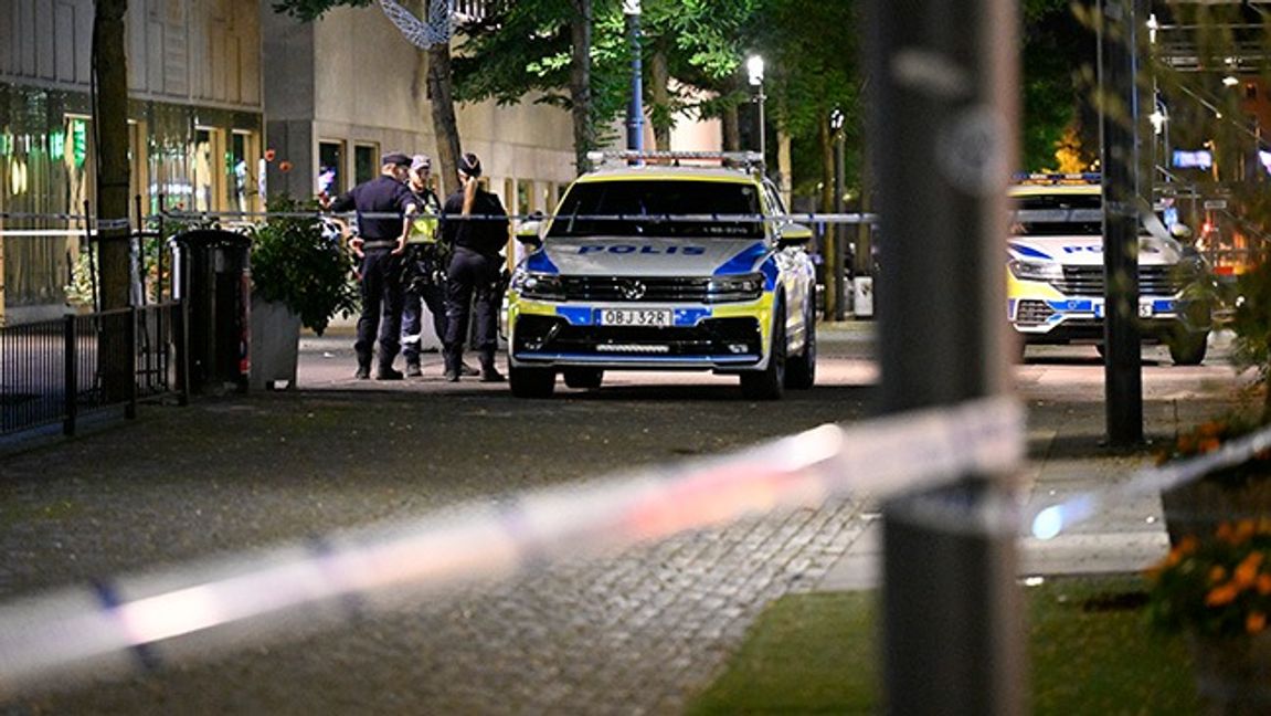 Vid 20-tiden larmades polisen om knivdådet vid Östra Boulevarden i Kristianstad. Foto: Johan Nilsson/TT