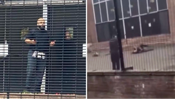 Bild på gärningsmannen med misstänkt bombbälte. Foto: Skärmdump via X