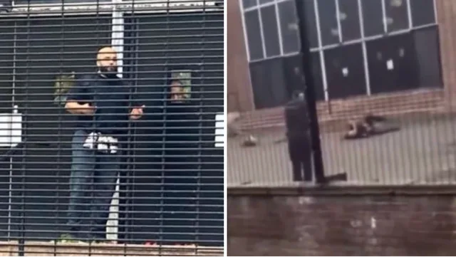 Bild på gärningsmannen med misstänkt bombbälte. Foto: Skärmdump via X
