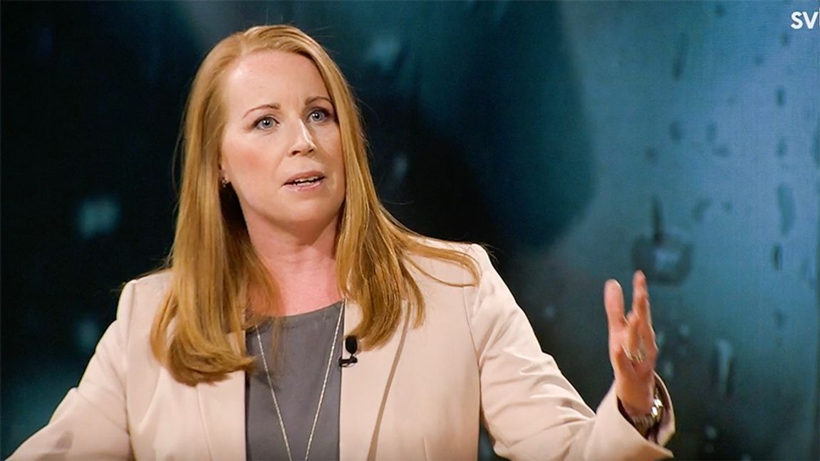 Annie Lööf (C) var mycket kritisk mot Jimmie Åkesson (SD). Foto: SVT