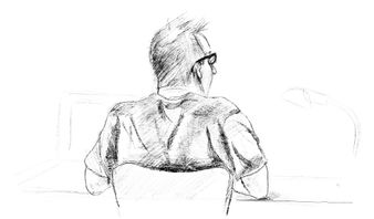 Teckning av den livstidsdömde Peter Madsen under rättegången 2018. Arkivbild. Foto: Johan Hallnäs/TT