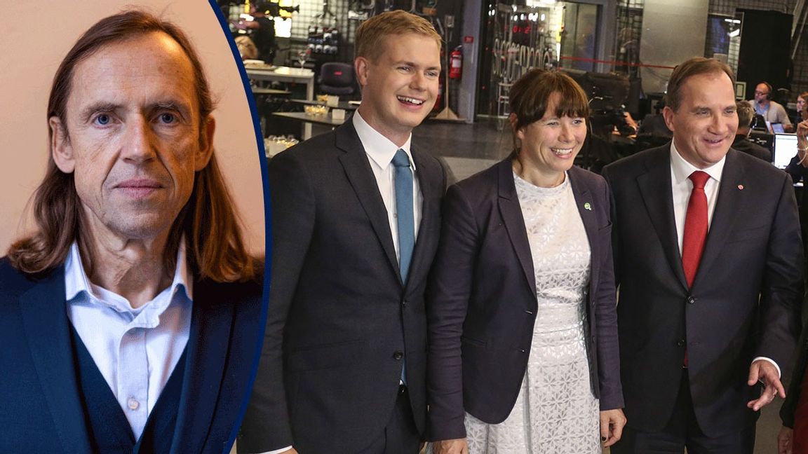 Gustav Fridolin (MP), Åsa Romson (MP) och Stefan Löfven (S), även kända under artistnamnet Marknaden. Foto: Sören Andersson/TT