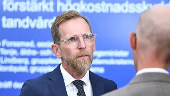 Socialminister Jakob Forssmed (KD) på presskonferensen om tandvårdsreformen Foto: Lars Schröder/TT