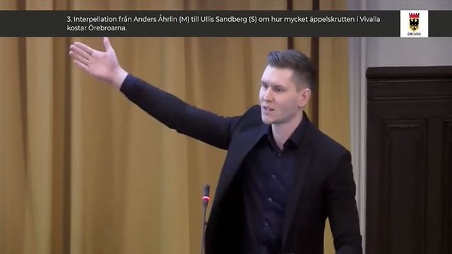 Bild från en av Markus Allards första virala debatter i Örebro kommunfullmäktige. Bild: Örebro kommunfullmäktige