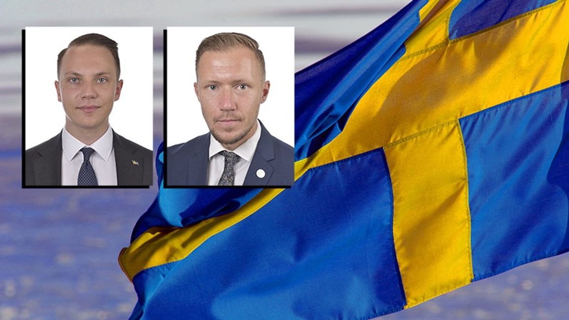  Tobias Andersson och Pontus Andersson är riksdagsledamöter för Sverigedemokraterna. Foto: Pressbilder Riksdagen / Hasse Holmberg/Scanpix/TT