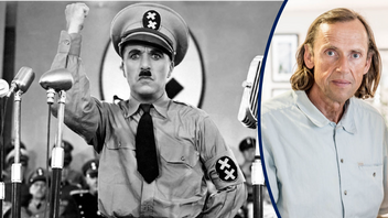 Exempel på förlöjligande av person och åsikt. Charlie Chaplin i Diktatorn från 1940. Bild från Wikimedia Commons.