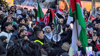 Palestinska, turkiska, irakiska och flaggor från andra muslimska länder syntes på demonstrationen.