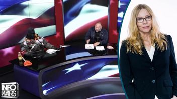 Kanye West med mask över ansiktet uttalar sin hyllning till Hitler inför Alex Jones. Foto: Ruba/TT