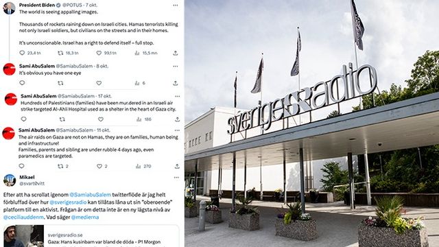 Sami Abu Salem, som används för rapportering från Gaza för SR, påstår att IDF har journalister och sjukvårdspersonal som måltavlor. Bild: Christine Olsson/TT/Faksimil X