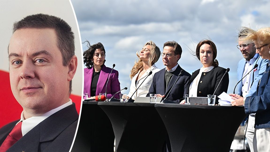 Jan Blomgren samt Tidöpartiernas partiledare, Vattenfalls vd Anna Borg och finansminister Elisabeth Svantesson (M) vid pressträffen vid Ringhals i torsdags. Foto: Privat/Hanna Brunlöf/TT