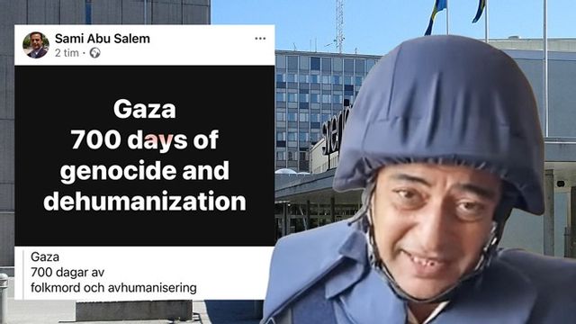 SR-medarbetaren Sami Abu Salem anklagar Israel för ett 700 dagar långt folkmord. Foto: Holger Ellgard CC 3.0/Facebook/Youtube