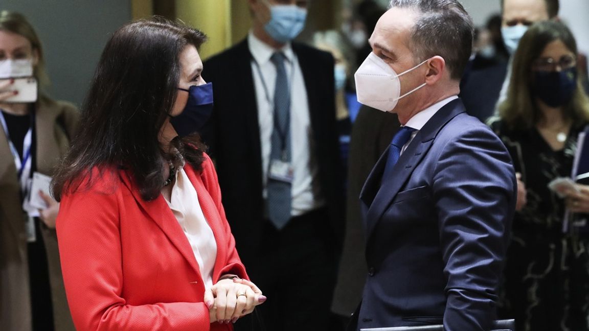 Ann Linde tillsammans med Heiko Maas, Tysklands utrikesminister.
Foto: Yves Herman/AP.