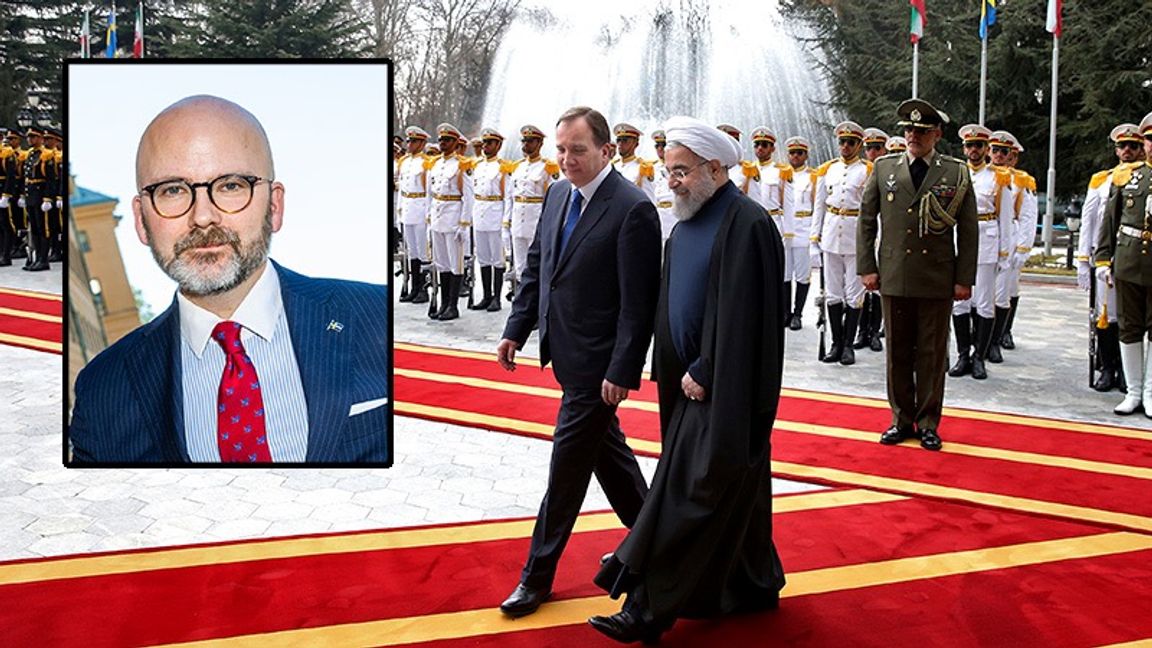 Charlie Weimers (SD) är skeptisk till Socialdemokratins Iranvänliga linje i Sverige och EU. Här tidigare statminister Stefan Löfven vid ett besök i Iran 2017. Foto: Claudio Bresciani/TT / Ebrahim Noroozi/AP/TT