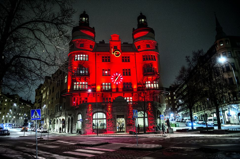 Den så kallade LO-borgen i rött. Från 2014.
Foto: Tomas Oneborg/SvD/TT.