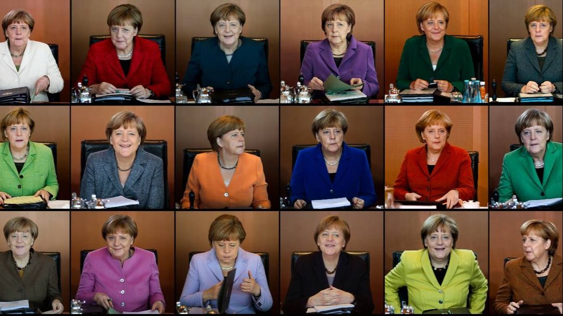 Det finns inte bara en bild av Angela Merkel. Foto: AP.