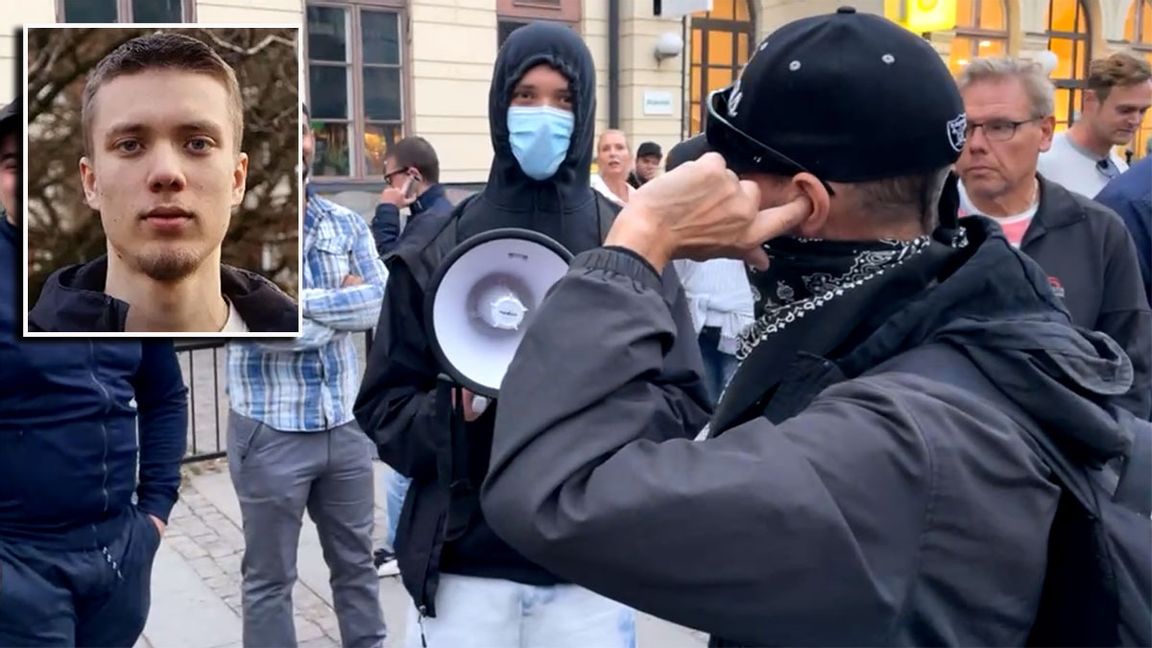 Magnus Bjerg Sturm i full färd med ljusstörningen i Lund. Foto: Facebook/SSU Skåne.