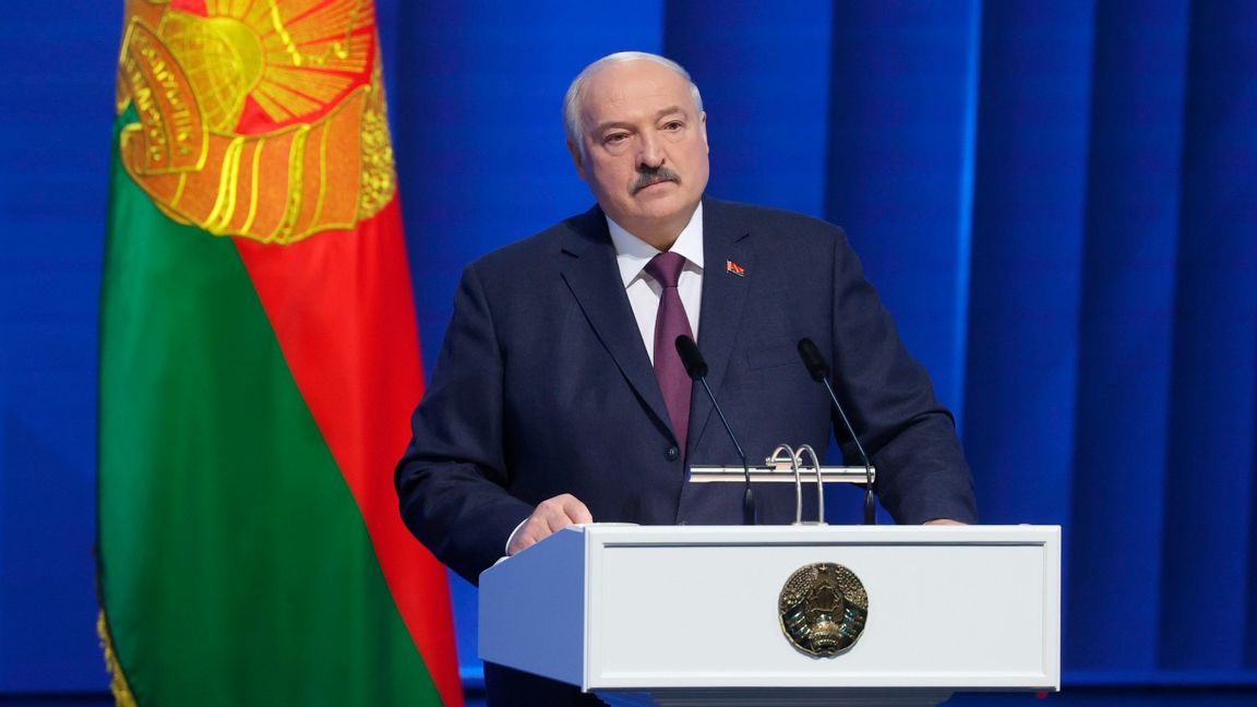 Den belarusiske presidenten Aleksandr Lukasjenko under sitt tal till nationen. Foto: Belarusian Presidential Press Service/AP/TT 