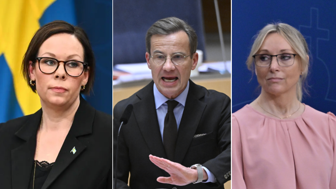 Utrikesminister Maria Malmer Stenergard (M) och riksdagsledamoten Jessica Stegrud (SD) har under senaste dygnet utsatts för angrepp och trakasserier av aktivister. Statsminister Ulf Kristersson fördömer nu händelserna. Foto: Claudio Bresciani/Henrik Montgomery/Jonas Ekströmer/TT