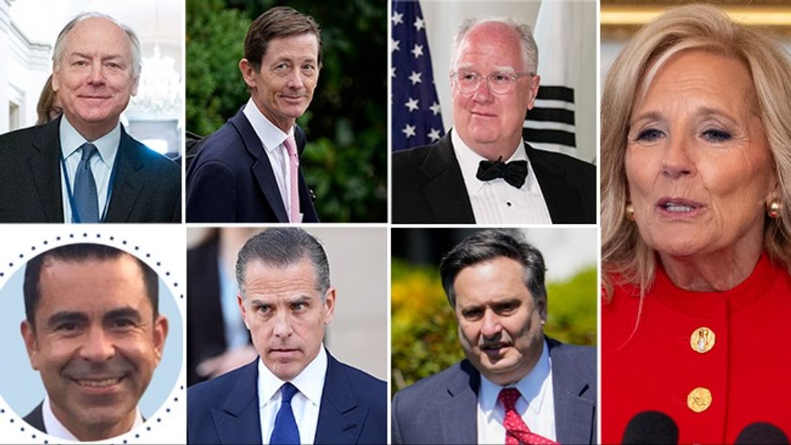 The Dirty Seven. Sju dolda makthavare som styrde Joe Biden bakom kulisserna enligt en ny bok. Från vänster, klockvist: Steve Richetti, Bruce Reed, Mike Donilon, Jill Biden, Ron Klain, Hunter Biden, Anthony Bernal. Foto: AP